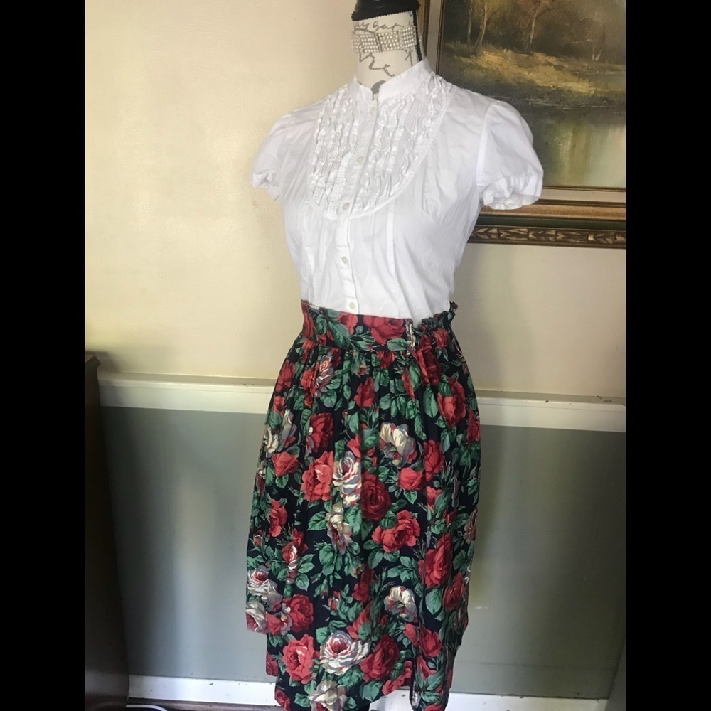 Handmade Vintage Swiss Roses High Waist A Like Skirt M